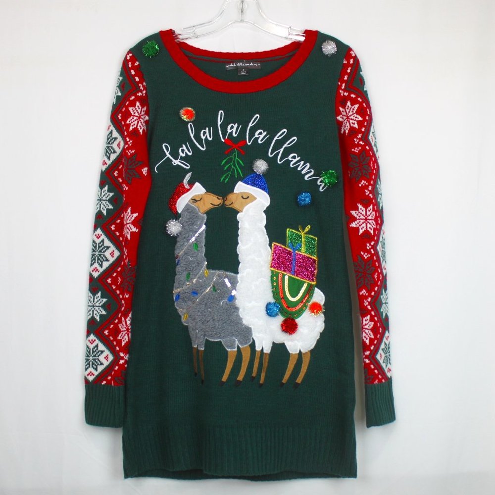 United States Sweaters Christmas Holiday Llama Long Sleeve Sweater Dress